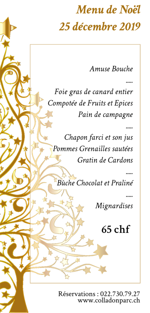 Menu de Noel Restaurant Colladon Parc Genève
