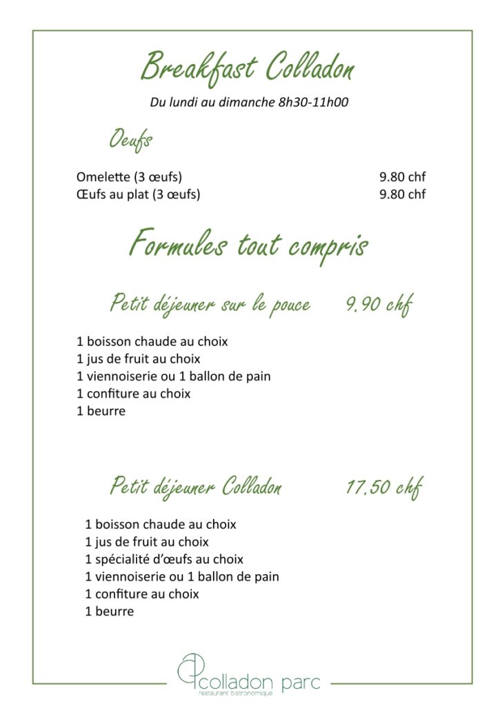 Carte café breakfast Genève